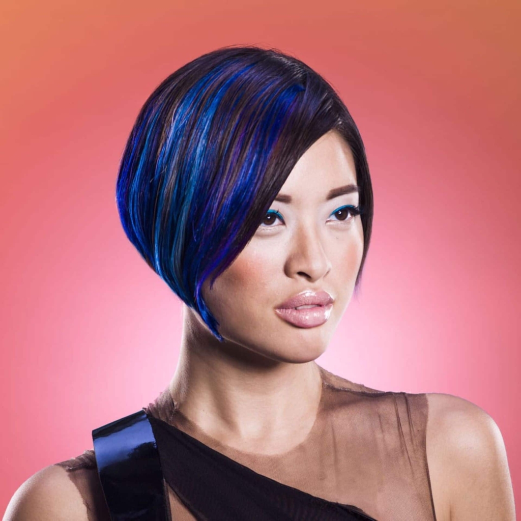 Woman with blue short hair