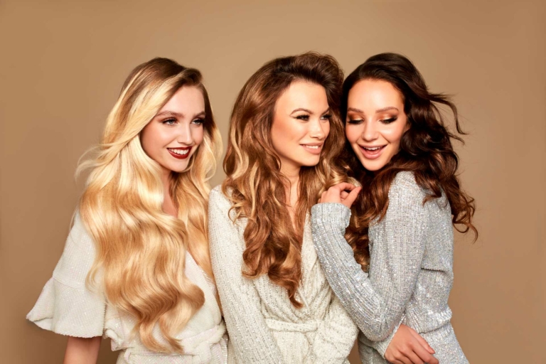 Three women with hair extension